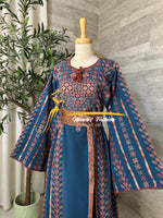Luxury Turquoise Embroidered Thobe with Hand-Crocheted Trim - Style MZ126A