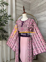 Luxury Blush Pink Embroidered Thobe with Hand-Crocheted Trim Style MZ126B
