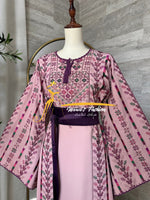 Luxury Blush Pink Embroidered Thobe with Hand-Crocheted Trim Style MZ126B