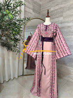 Luxury Blush Pink Embroidered Thobe with Hand-Crocheted Trim Style MZ126B