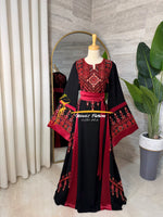 Black & Ruby Red Embroidered Luxury Thobe - Style Q154