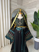 Black & Emerald Green Embroidered Luxury Thobe - Style Q154