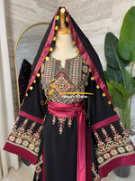 Black &Deep Burgundy Embroidered Luxury Thobe - Style Q154