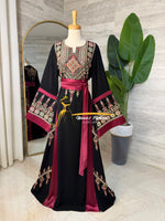 Black &Deep Burgundy Embroidered Luxury Thobe - Style Q154