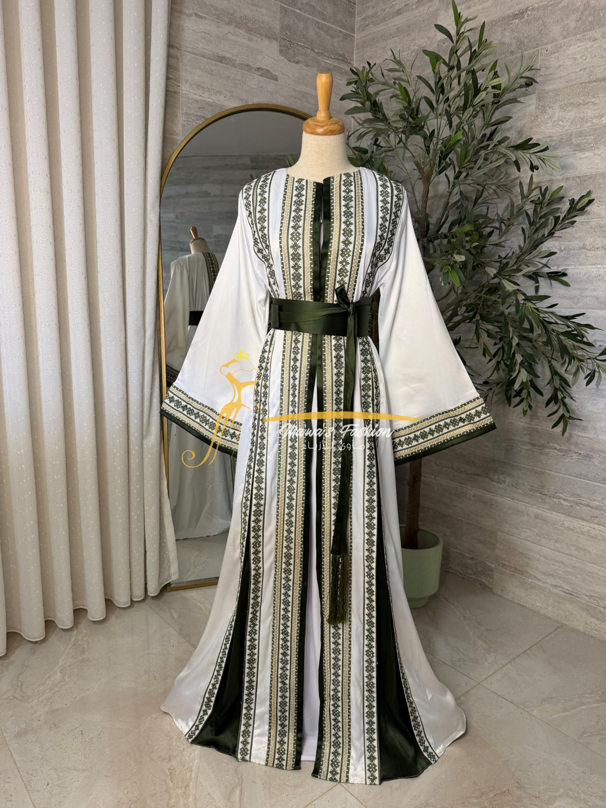 Olive Green Embroidered Kaftan Style kz221b