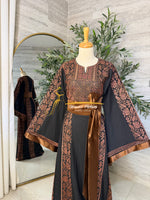 Category Luxury Black Thobe with Chocolate Brown Embroidery & Satin Belt Style MAO326D