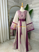 Beige &Plum Embroidered Luxury Thobe - Style Q154