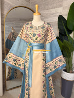 Beige & Sky Blue Thobe - Style Q126