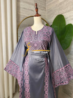 Luxury Grey Satin Embroidered Thobe - Style Q428H