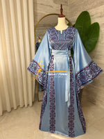 Luxury Sky Blue Satin Embroidered Thobe - Style Q428G