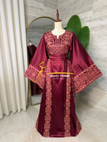 Luxury Burgundy Satin Embroidered Thobe - Style Q428E