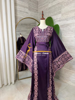 Luxury Royal Purple Satin Embroidered Thobe - Style Q428D
