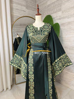 Luxury Forest Green Satin Embroidered Thobe - Style Q428C