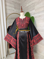 Luxury Black Satin Embroidered Thobe - Style Q428A