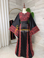 Luxury Black Satin Embroidered Thobe - Style Q428A