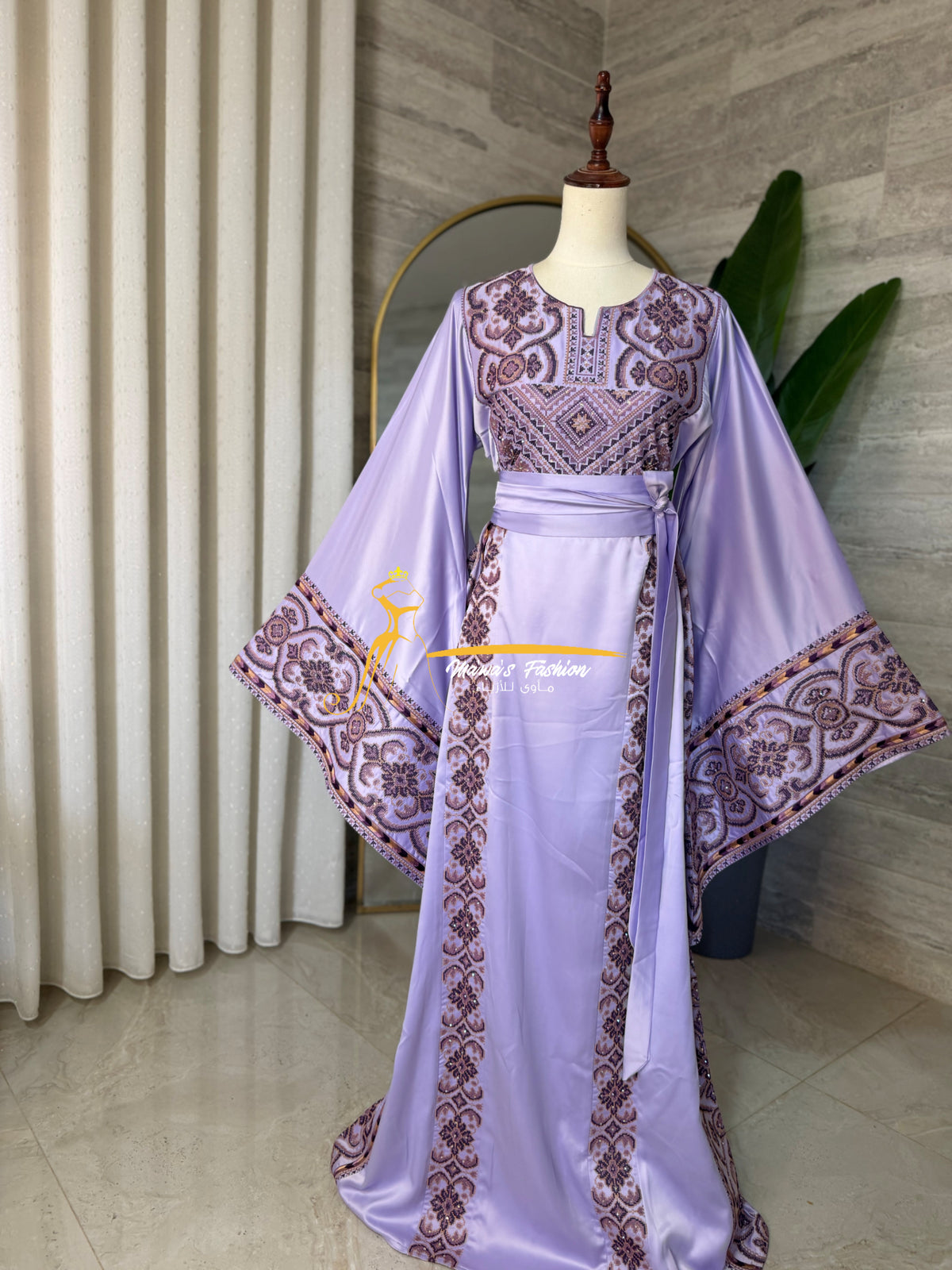 LuxuryLavenderSatin Embroidered Thobe - Style Q428I