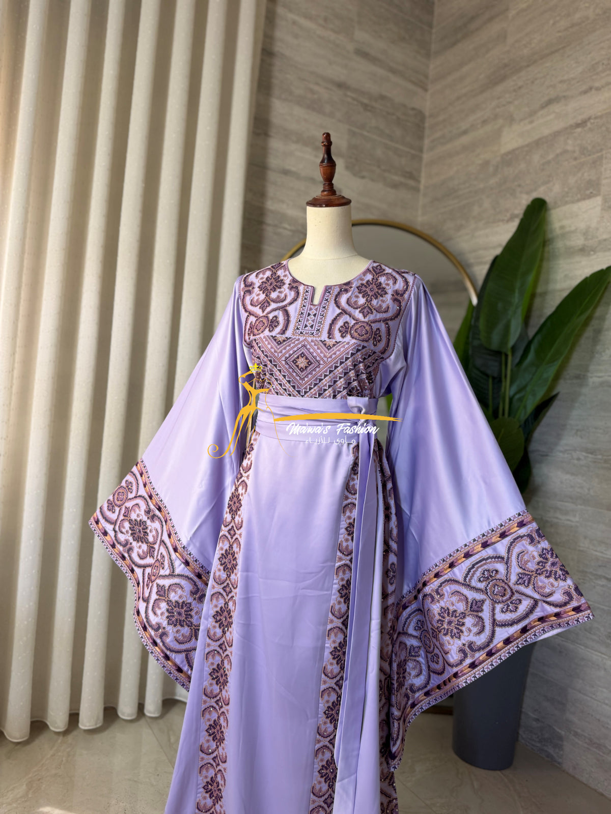 LuxuryLavenderSatin Embroidered Thobe - Style Q428I