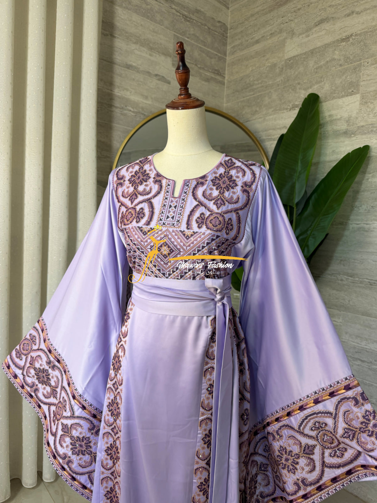 LuxuryLavenderSatin Embroidered Thobe - Style Q428I