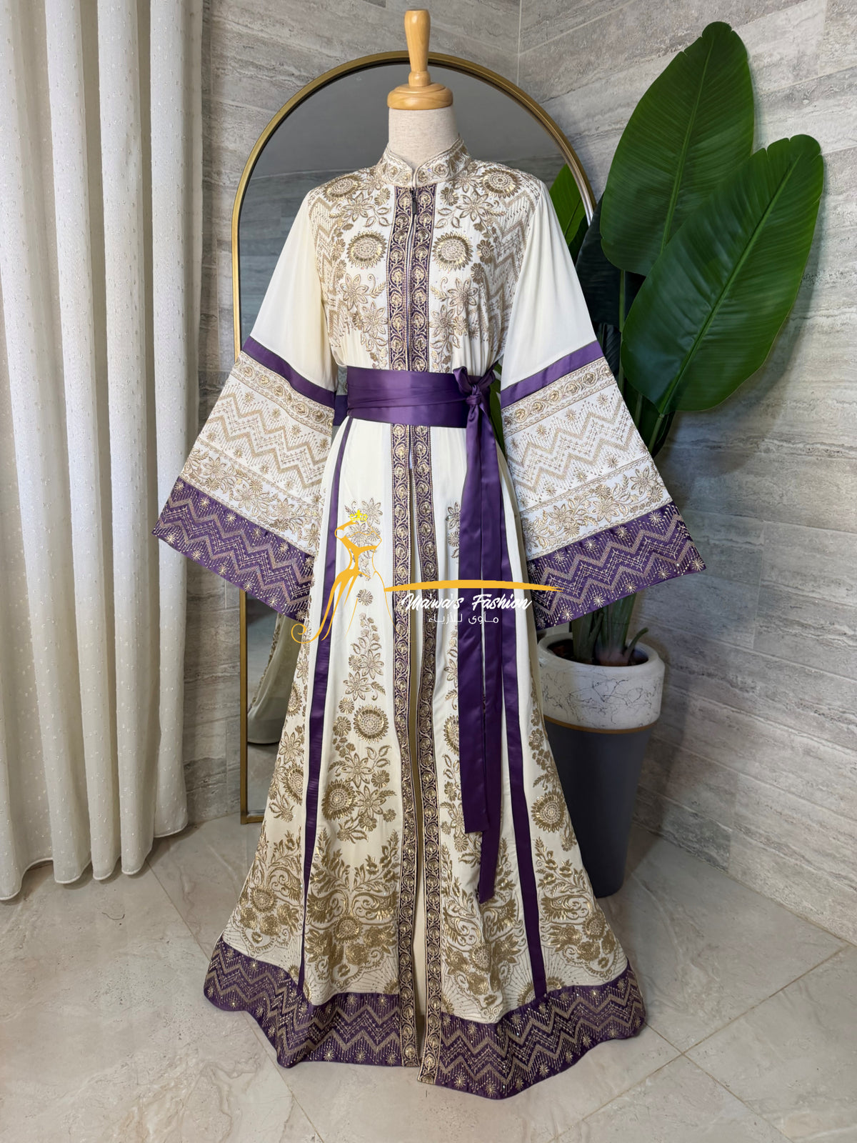 Ivory & Royal Purple Luxury KaftanEmbroidery- Style H4526A