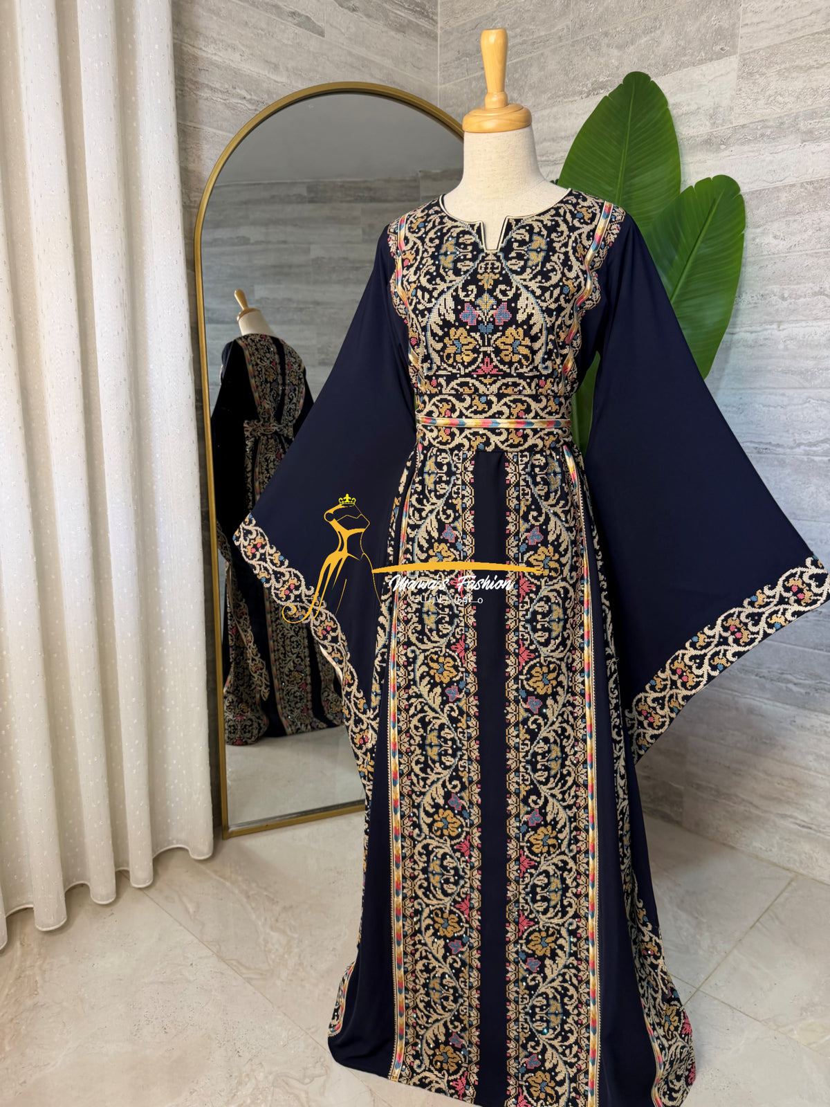 Luxury Navy Blue Embroidered Thobe - Style GM2125 A