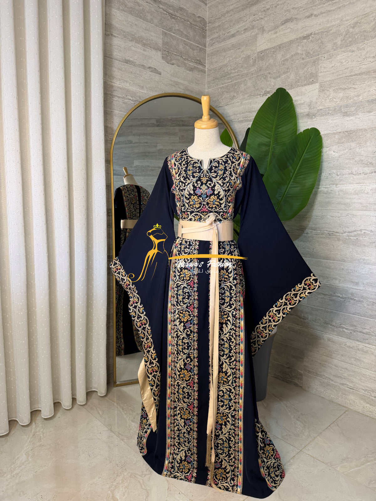 Luxury Navy Blue Embroidered Thobe - Style GM2125 A