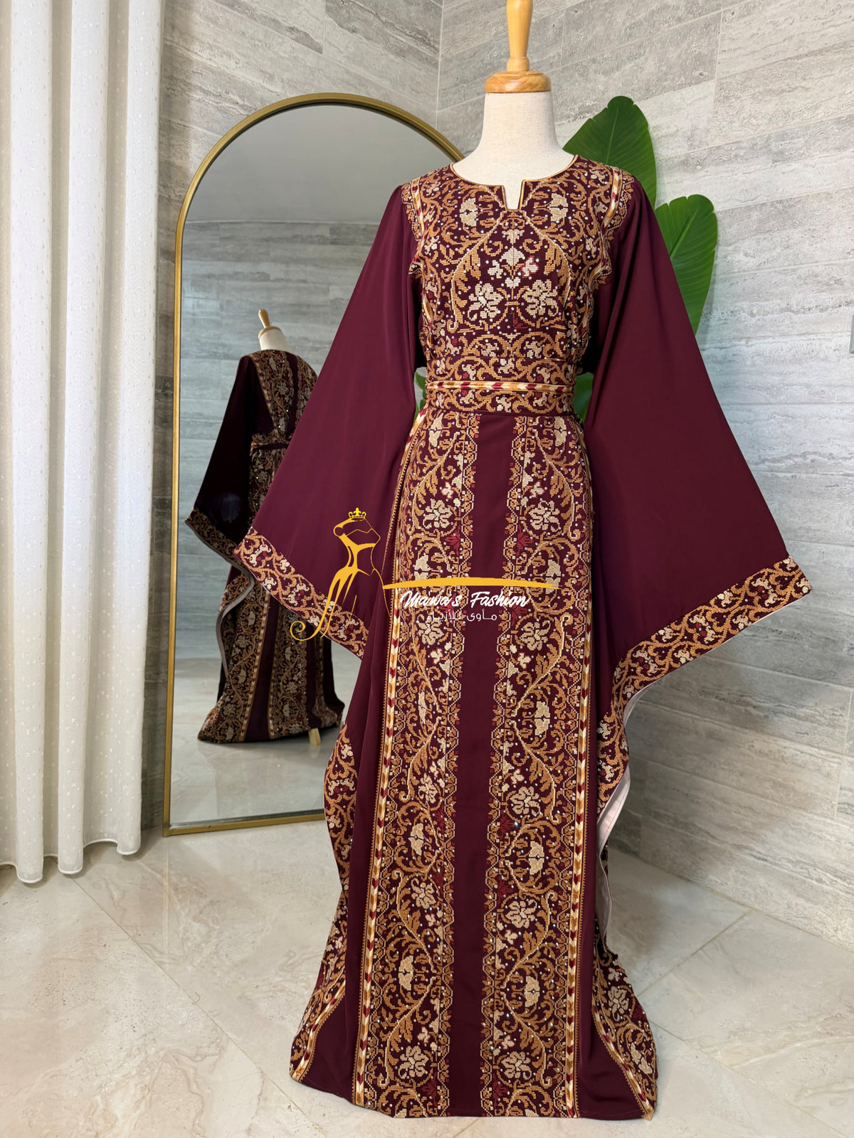 Luxury Burgundy Embroidered Thobe - Style GM2125 B