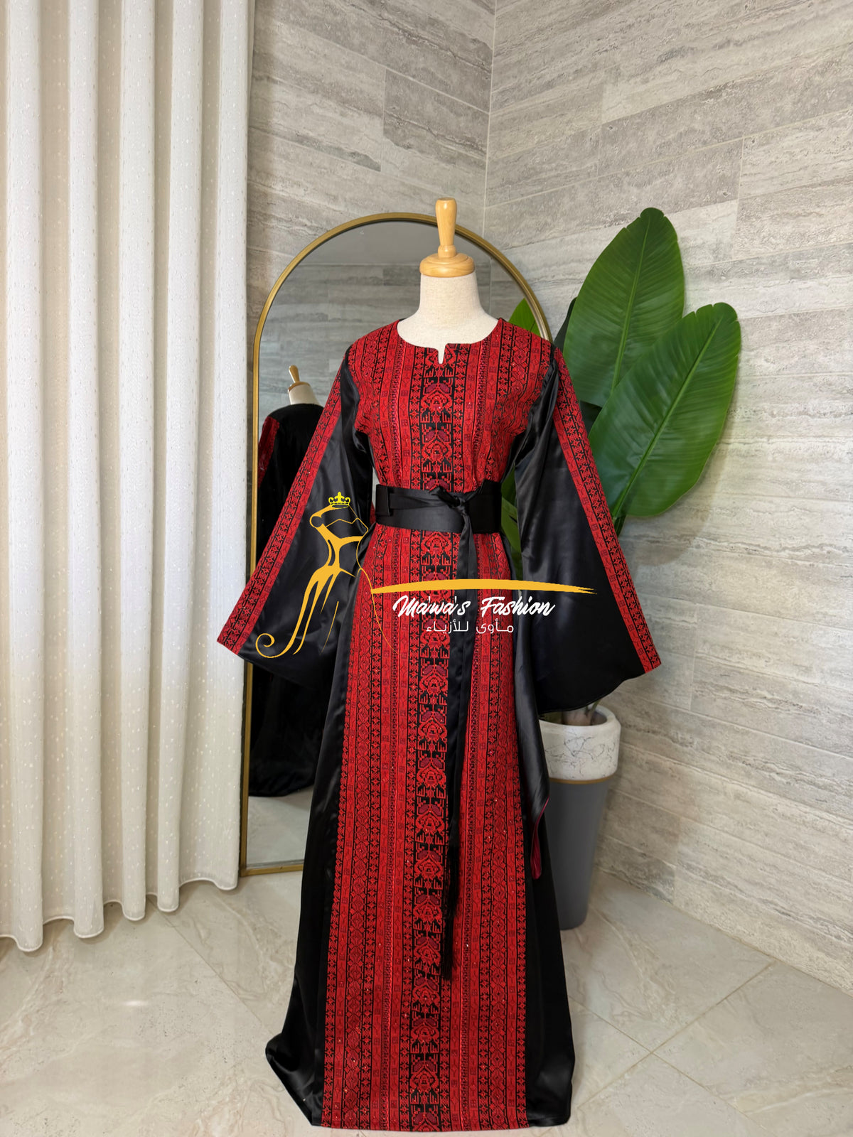 Luxury Black Satin Embroidered Thobe - Style MM0526 B