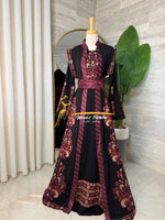 Luxury Black Embroidered Kaftan with Burgundy Saya Belt - Style SHM24126B