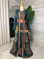 Luxury Emerald Green Embroidered Kaftan with Saya Belt - Style SHM24126