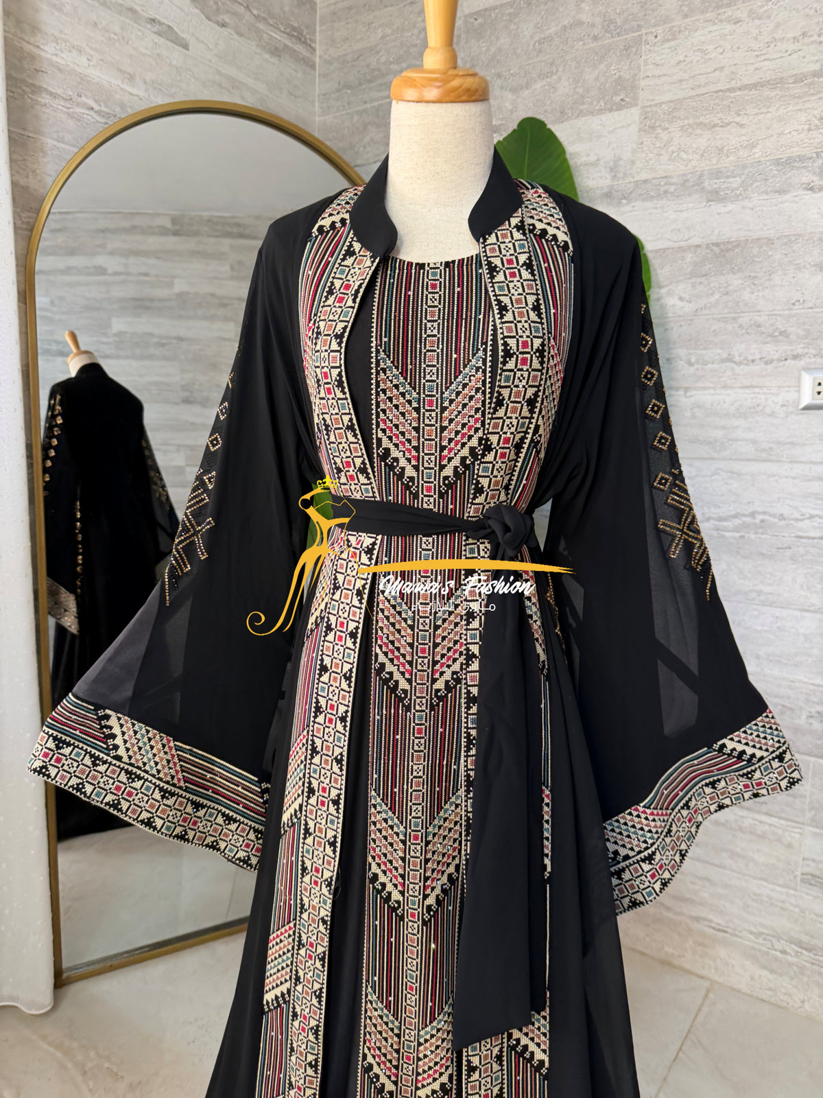 Luxury Black Embroidered Caftan Set- Style H426C