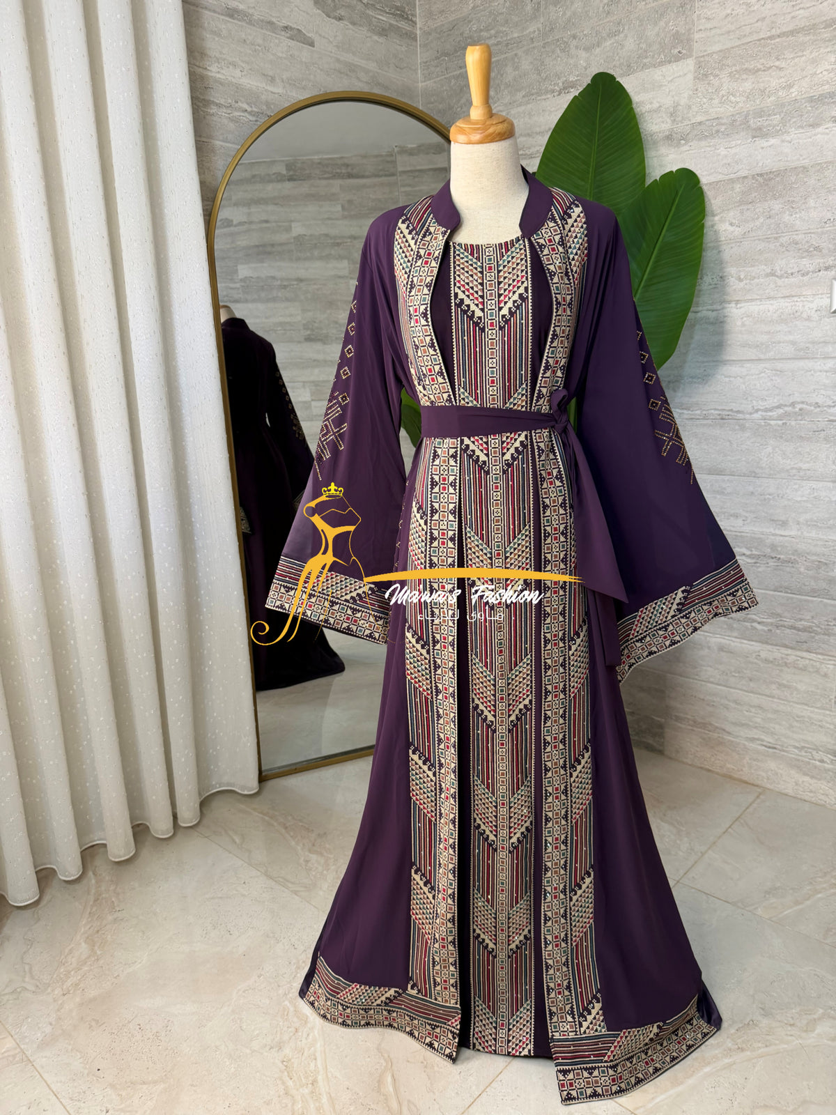 Luxury Deep Purple Embroidered Caftan Set- Style H426D