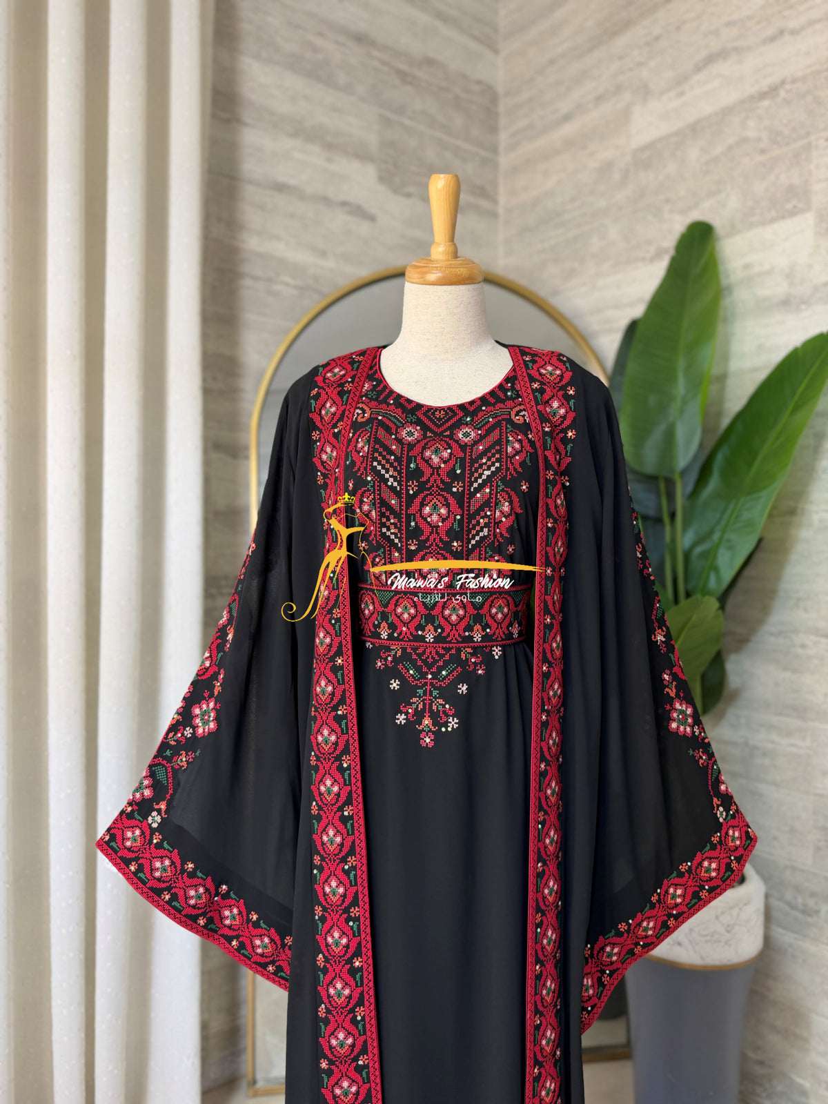 Black & Red Embroidered Kaftan (2-Piece) Stayle NQ726 F