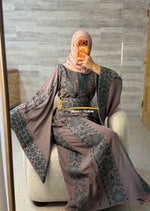 Royal Embroidered Thobe –Dusty Mauve & Teal Style G008B