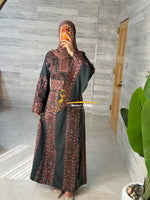 Royal Embroidered Thobe – Olive Green & Terracotta Style G008A