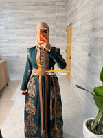 Luxury Emerald Green Embroidered Kaftan with Saya Belt - Style SHM24126