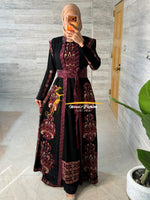 Luxury Black Embroidered Kaftan with Burgundy Saya Belt - Style SHM24126B