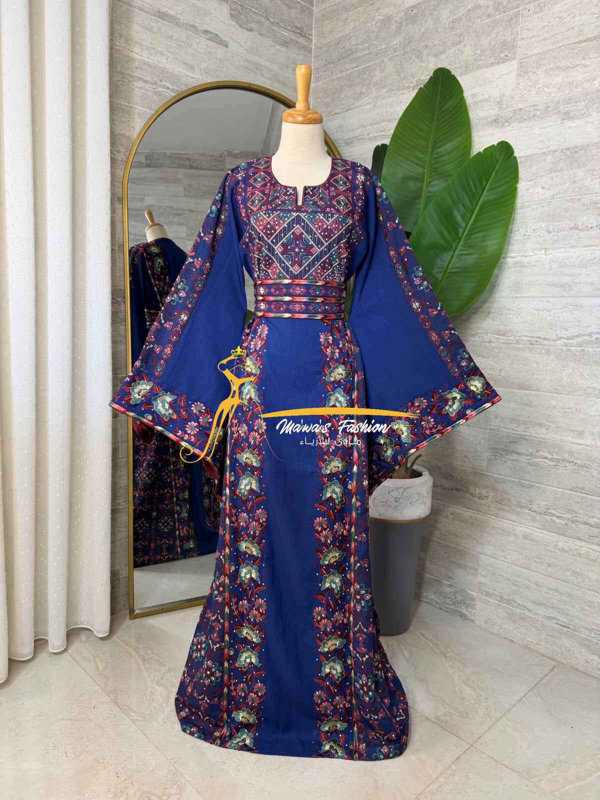 Royal Blue Thobe with Heritage Embroidery Thobe - Style G226 A
