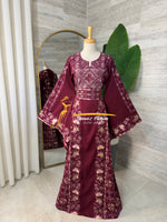 Maroon Burgundy Thobe with Heritage Embroidery Thobe - Style G226 C