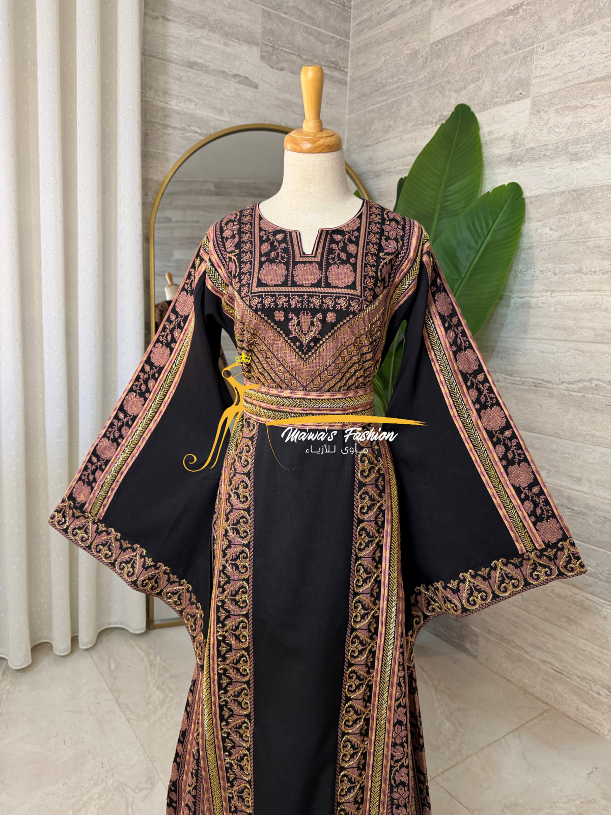 Luxury Black Heavy Embroidered Thobe with Handmade Beading - Style MG526A