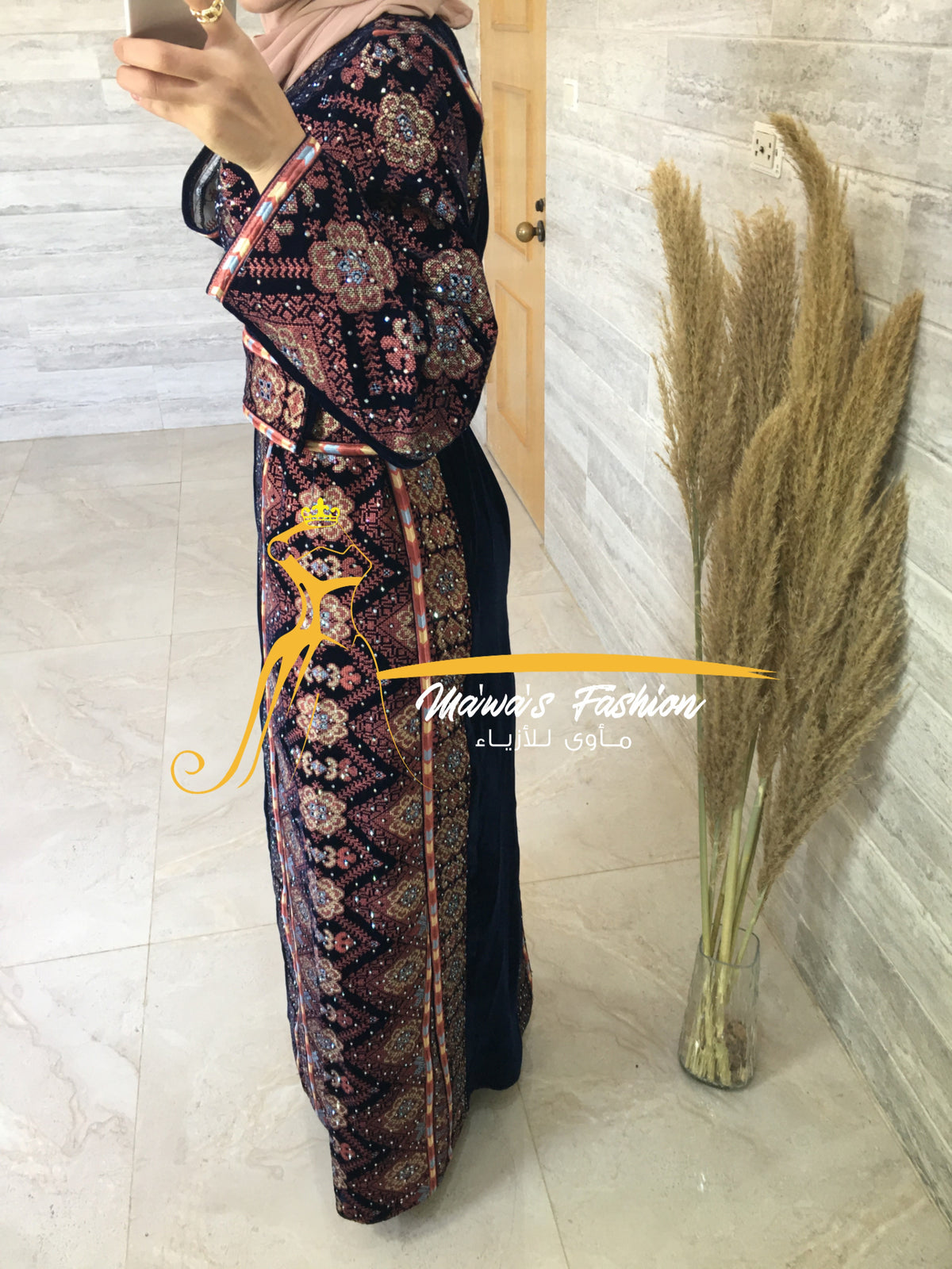 Navy blue velvet thobe