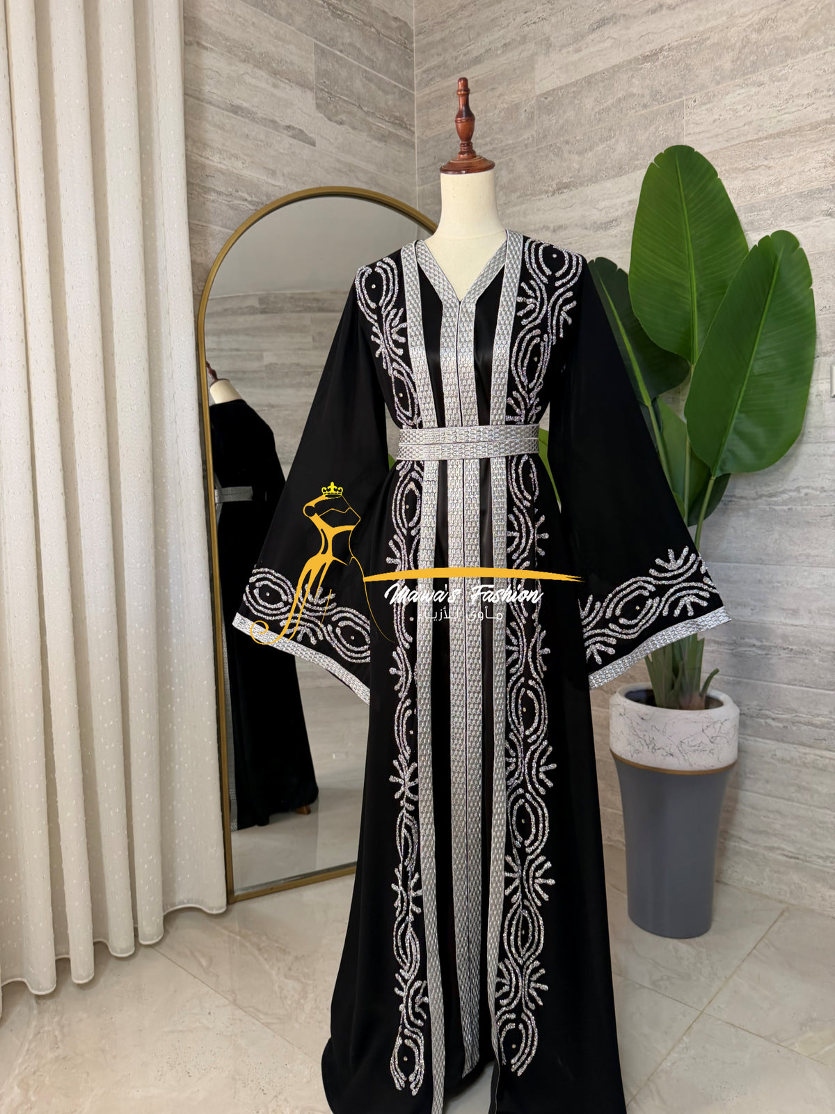 Elegant 3-Piece Black & Silver Embroidered Kaftan- Style NQ526
