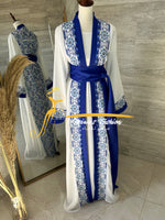 White and royal blue 3 piece Kaftan / Bisht belt and underdress included