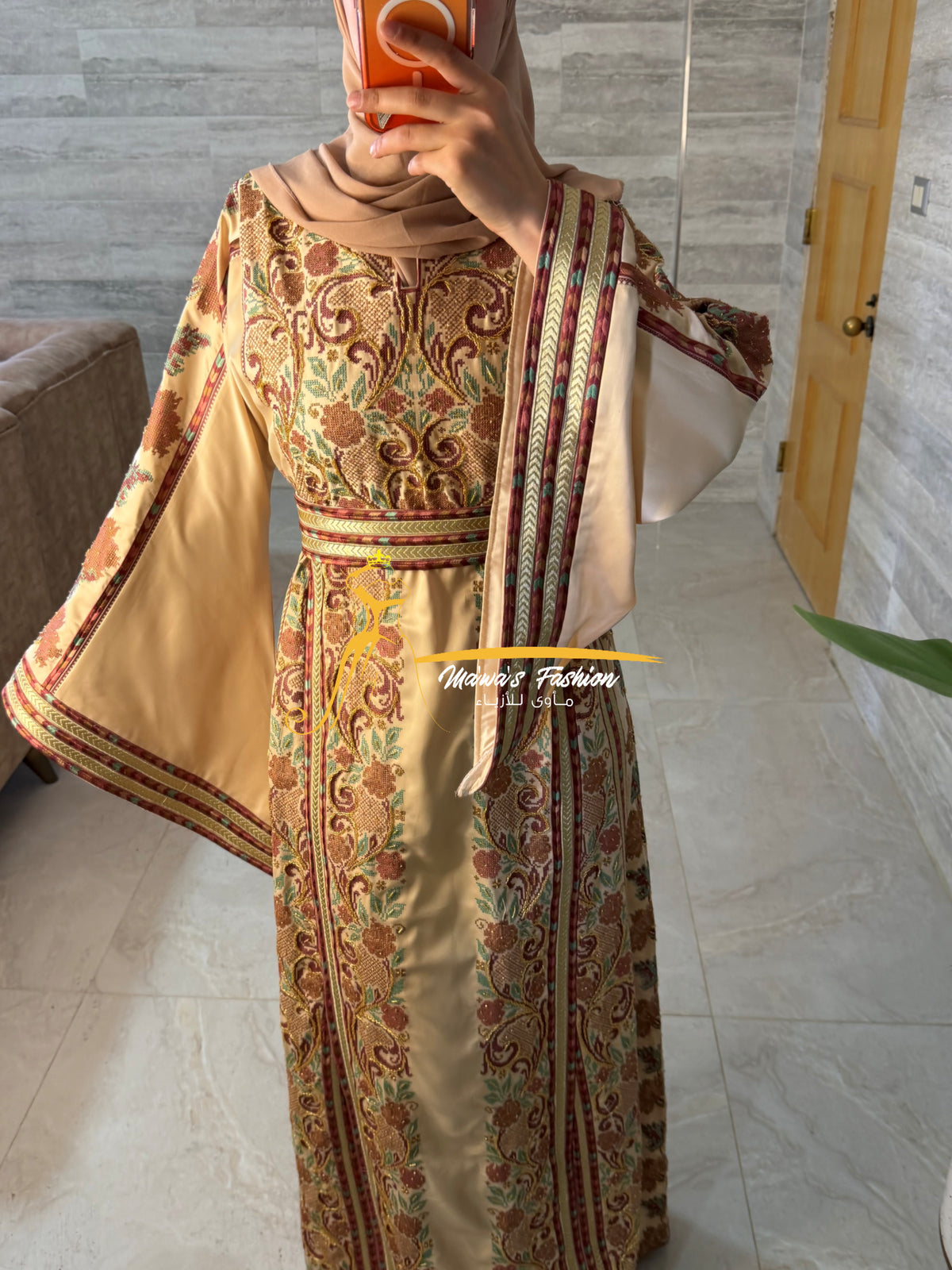Champagne Beige Palestinian Thobe – Style MZ326B