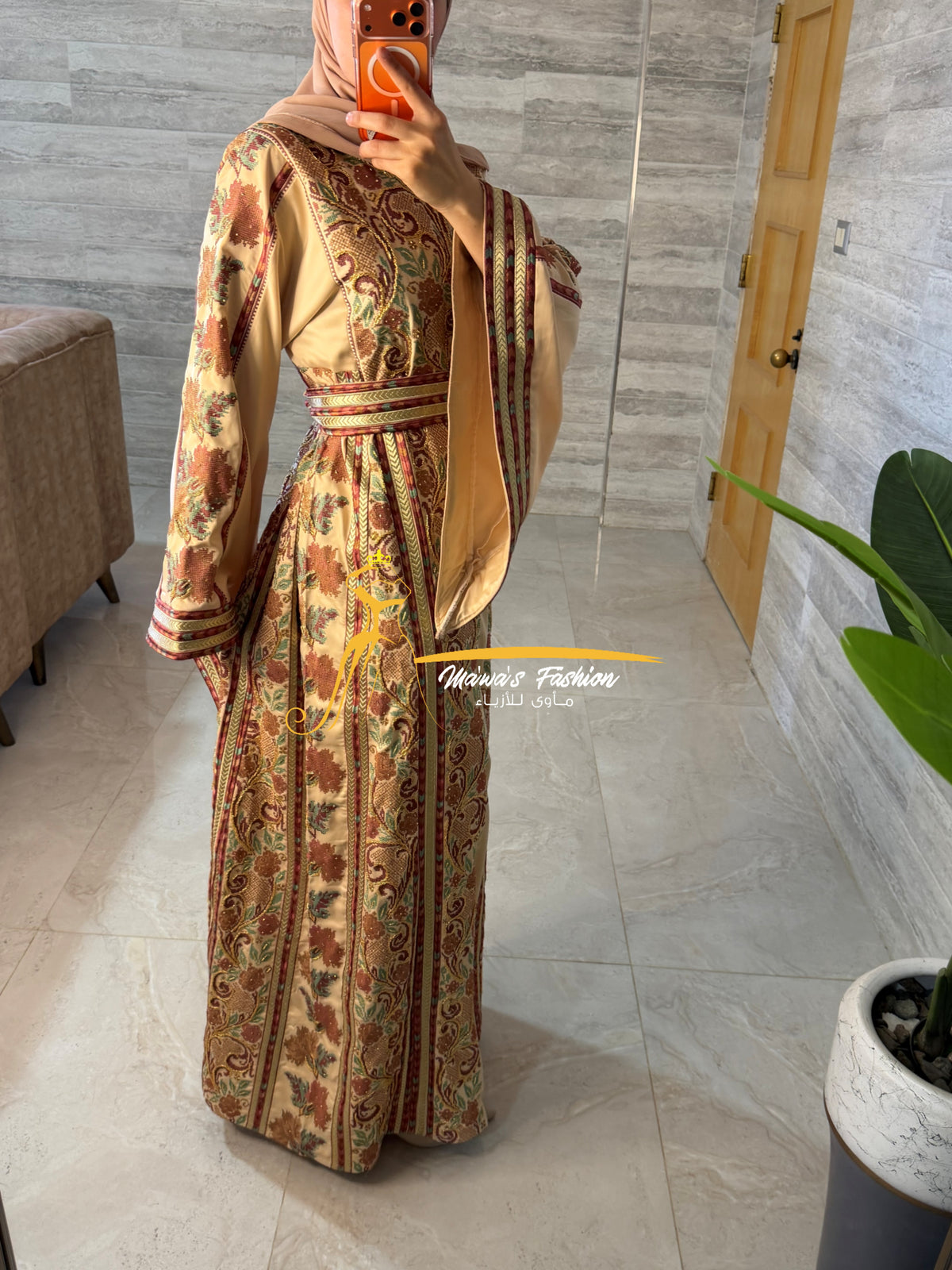 Champagne Beige Palestinian Thobe – Style MZ326B