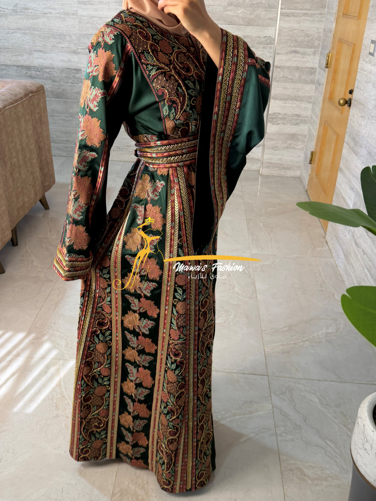 Emerald Green Palestinian Thobe – Style MZ326A