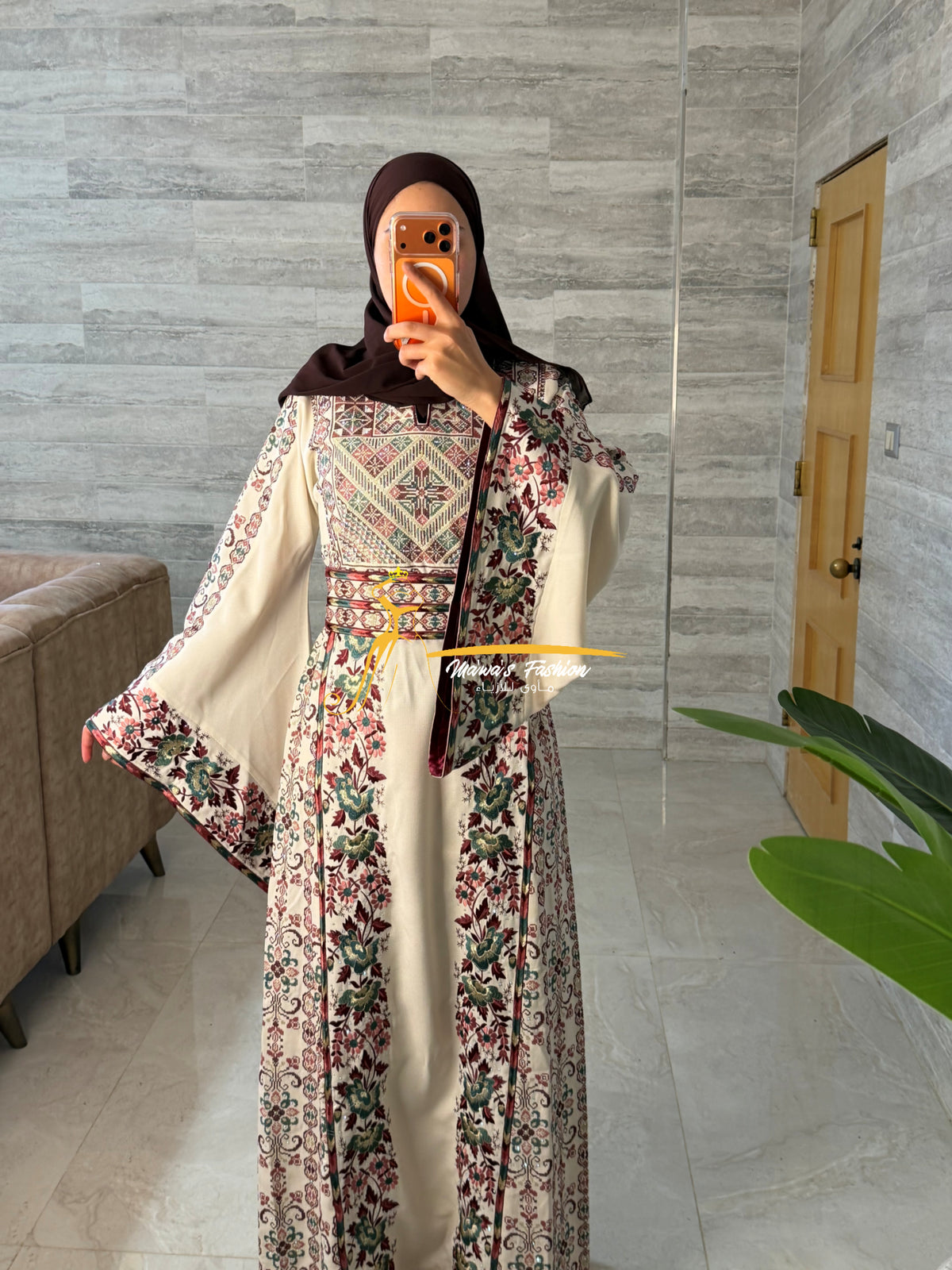 Ivory Cream Thobe with Heritage Embroidery Thobe - Style G226 B