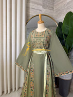 Elegant Embroidered Thobe –Olive Green & Light Pistachio- Style HZ526G