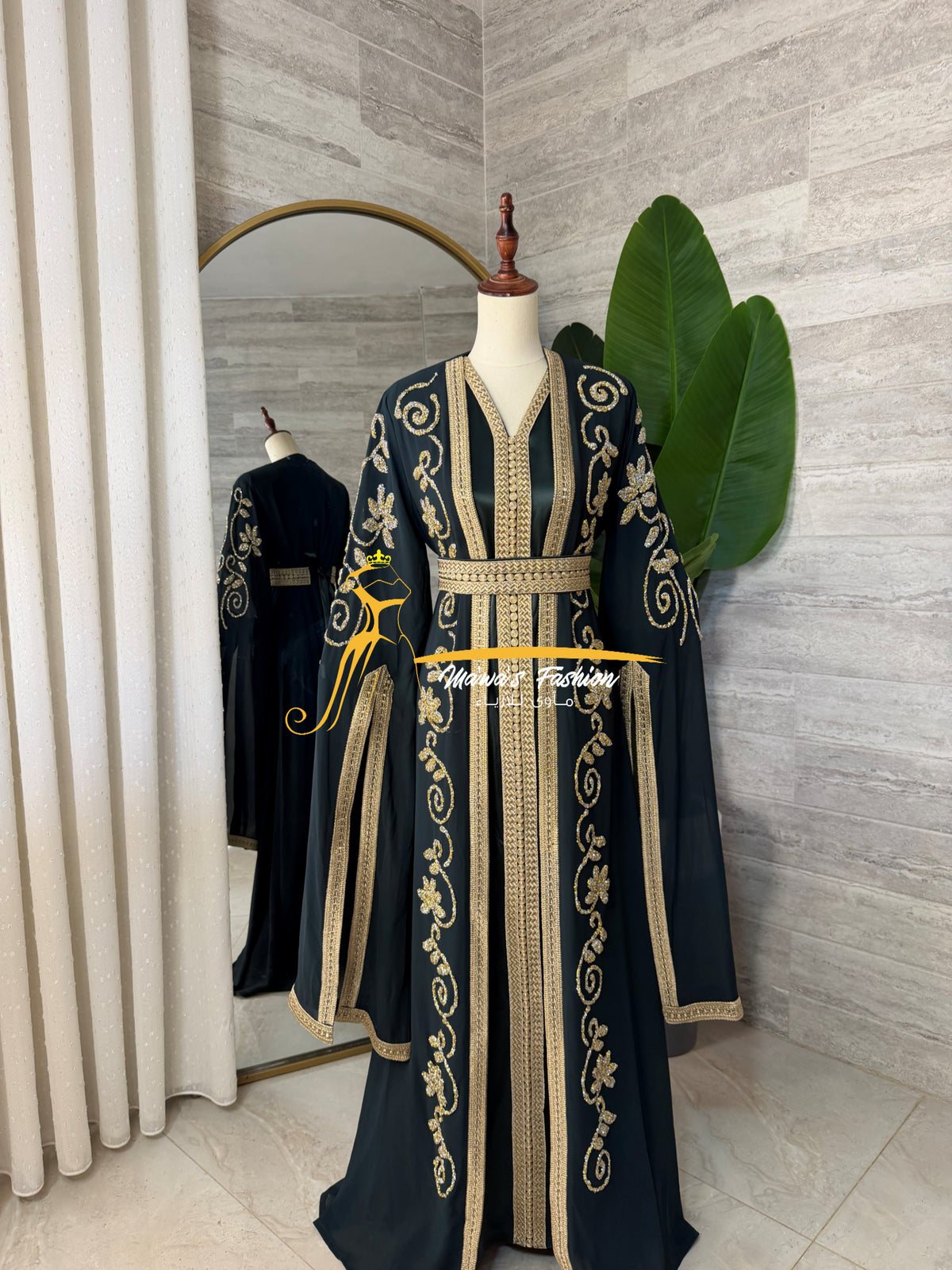 3-Piece Petrol Green & Gold Luxury Kaftan - Style HK8026E