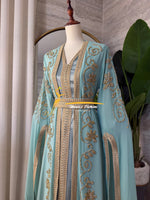 3-Piece Mint Green & Gold Luxury Kaftan - Style HK8026F