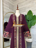 Luxury Plum Burgundy Embroidered Kaftan- Style H3226A